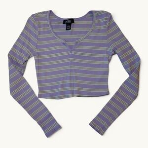 Just Polly New York Lavender Striped Crop Top Size L